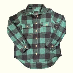 Billabong Adventure Division Green & Blk Thick Flannel Button Down Jacket S